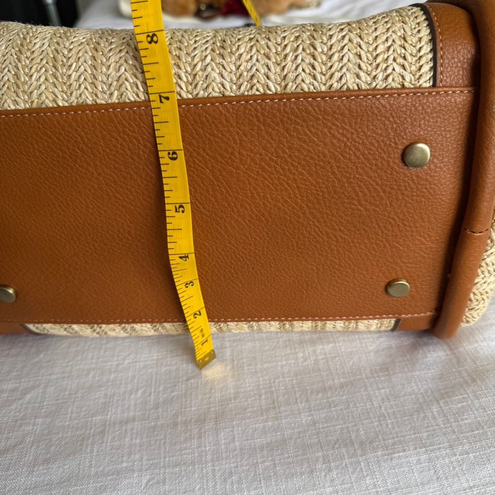 Sam Edelman Straw Raffia Tote Bag Tan Faux Leather Trim Tassel Shoulder Bag - Picture 9 of 11